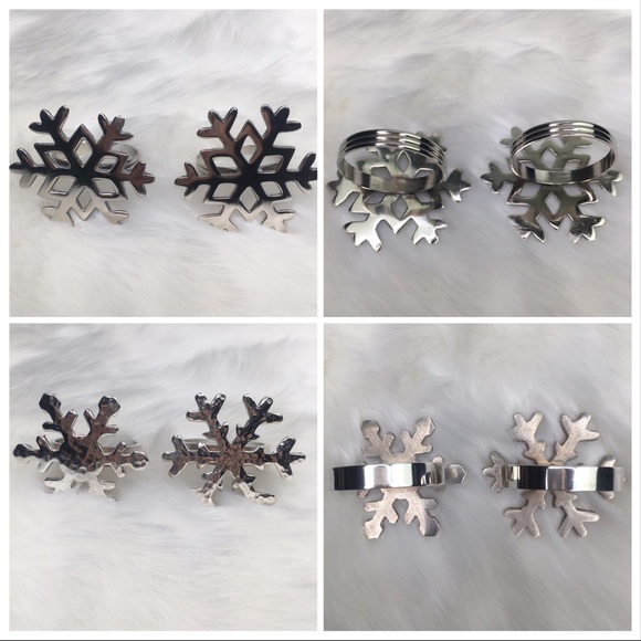 SOLD: Silver Snowflake Napkin Ring 4 Set - Picture 3 of 8